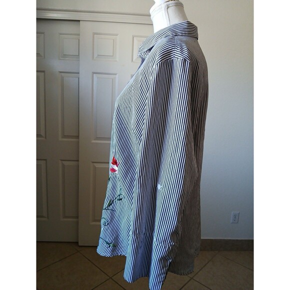 KontroL Contemporary Women’s Striped Flower Embroidered Shirt Blouse Size Large - Picture 4 of 16